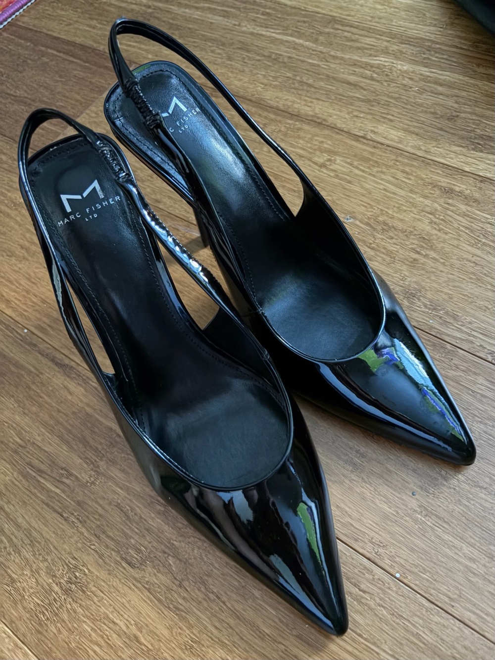 Black heels - Marc Fisher Glossy Black Patent Pointed Slingback Pumps